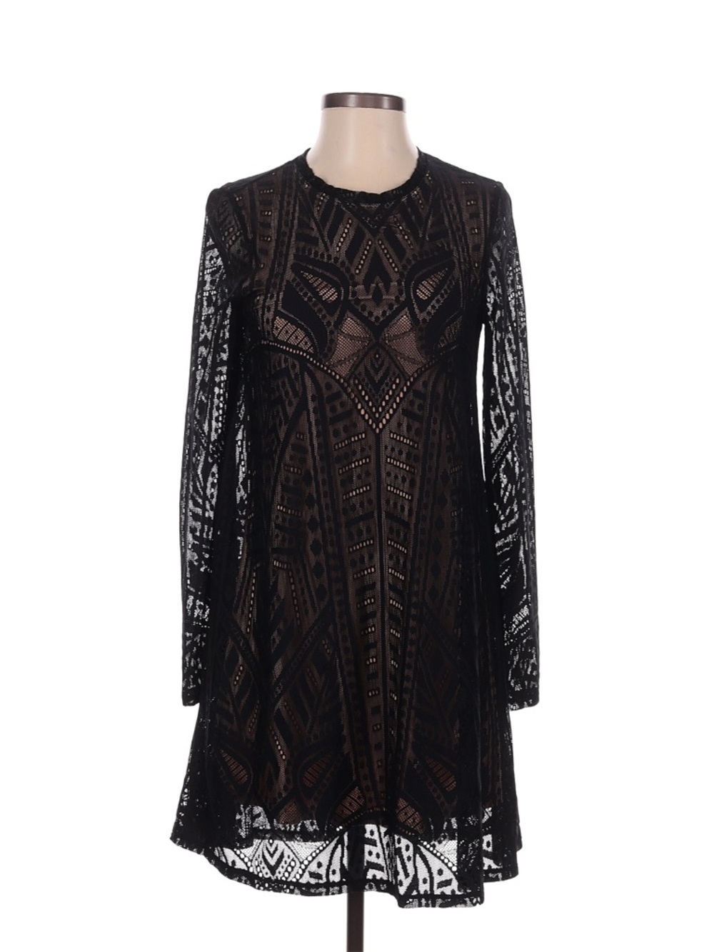 BCBGMax Black Lace Long-Sleeve Short Dress